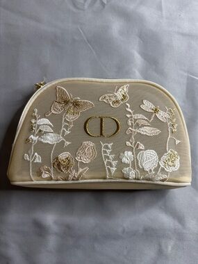 Christian Dior Embroidered Floral Butterfly Cream Cosmetic Pouch
